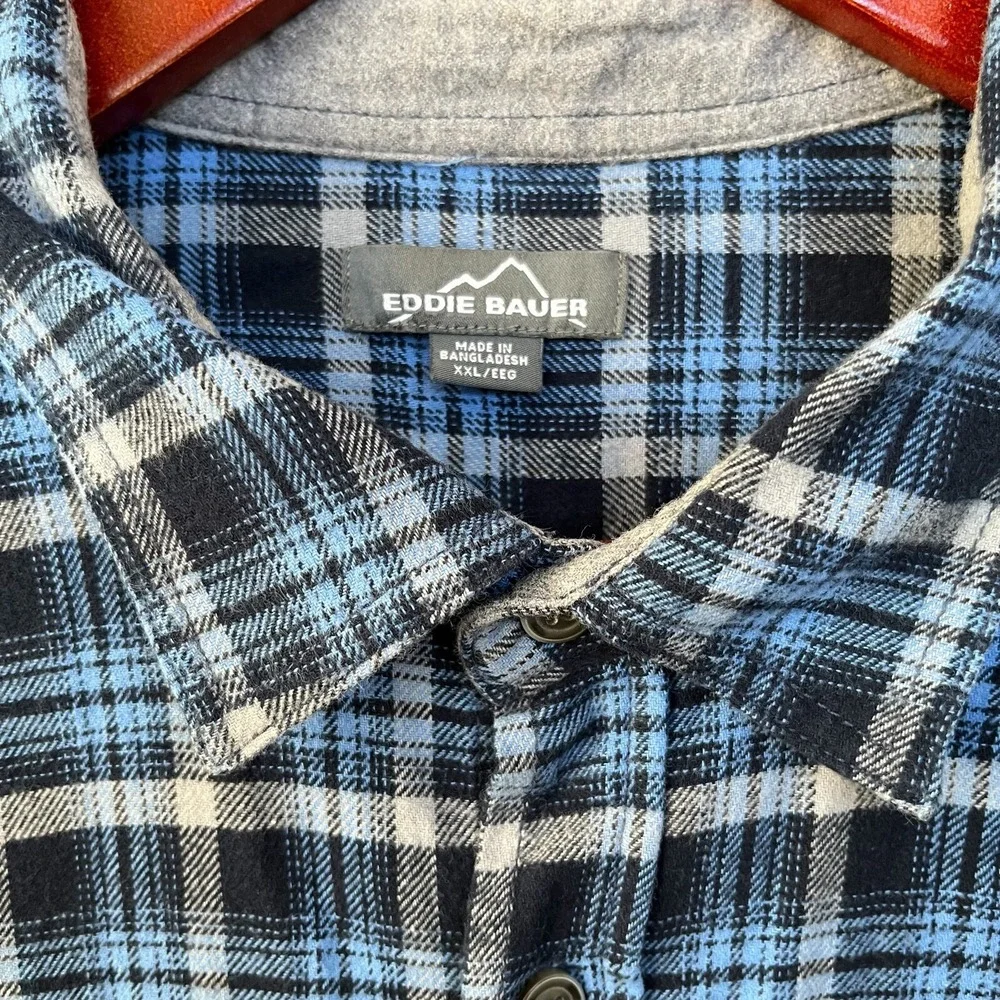 Eddie Bauer Flannel Shirt Mens XXL Blue Plaid Long Sleeve Camp Workwear Button